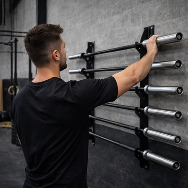 rack soporte de barras olimpicas pared gym gimnasio